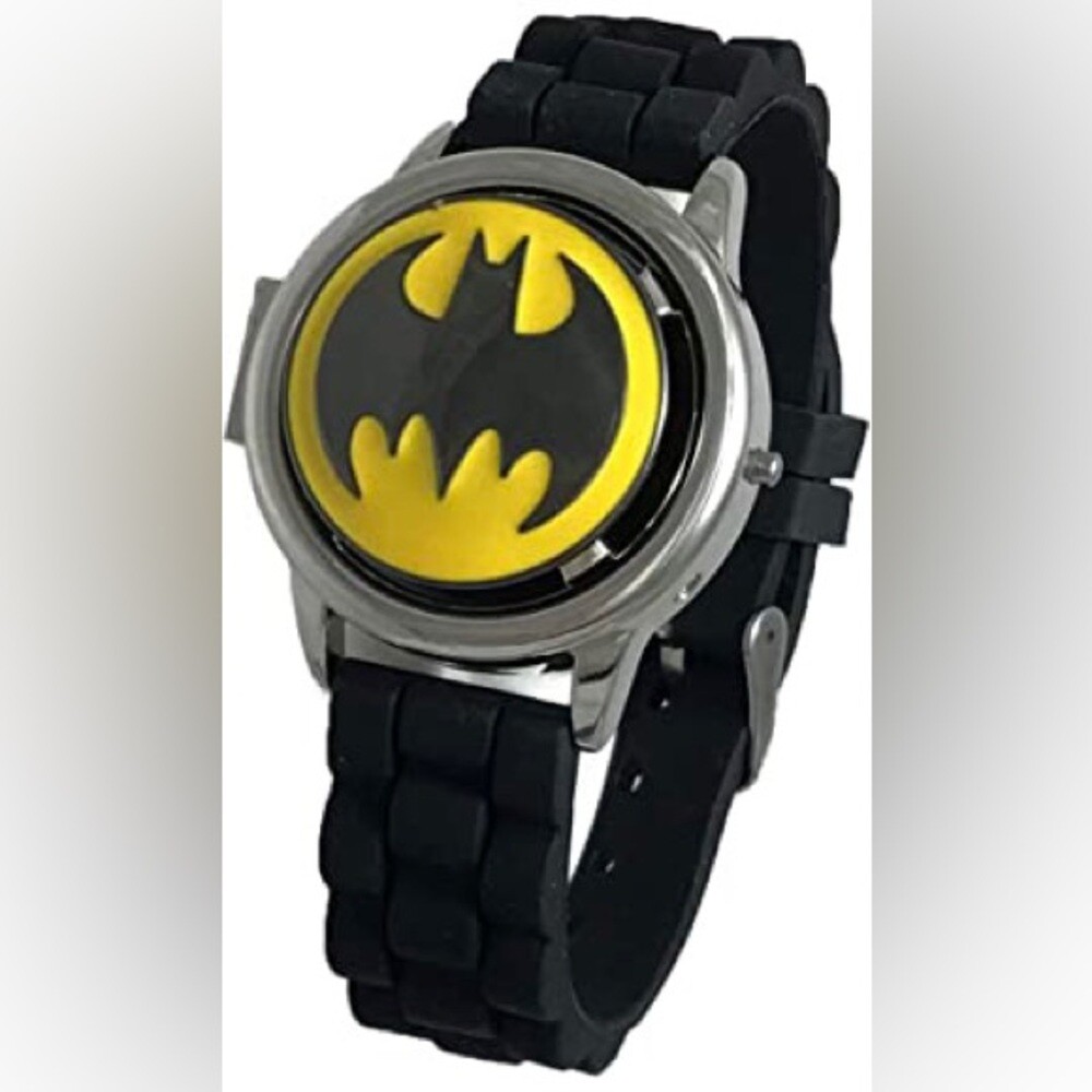 Unisex DC Comics Batman Spinning Top Digital Rubber Silicone Black Band Watch