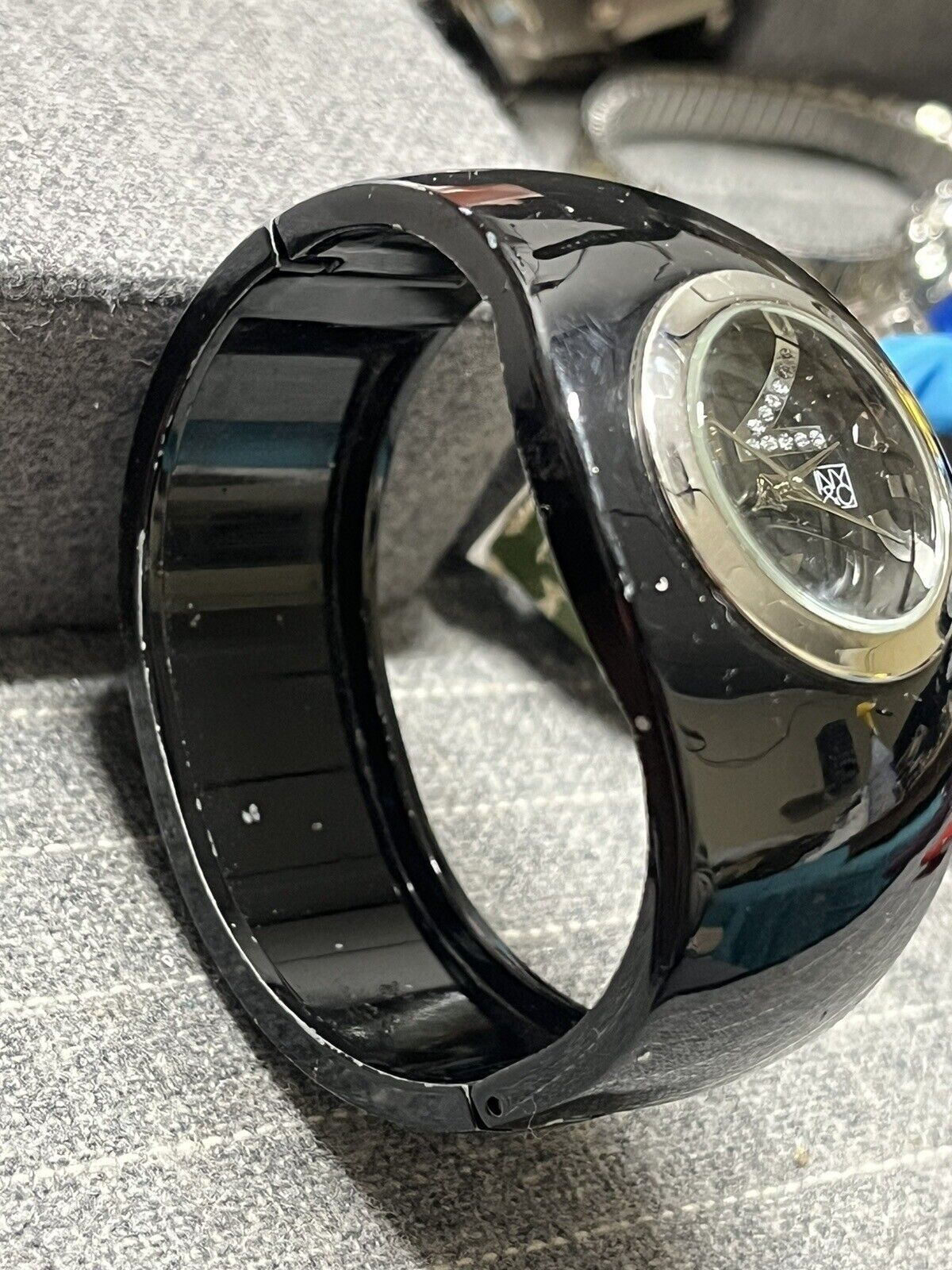 NY&C Black Resin Plastic Metal PVD Cuff Style Quartz Ladies Watch Fashion Watch