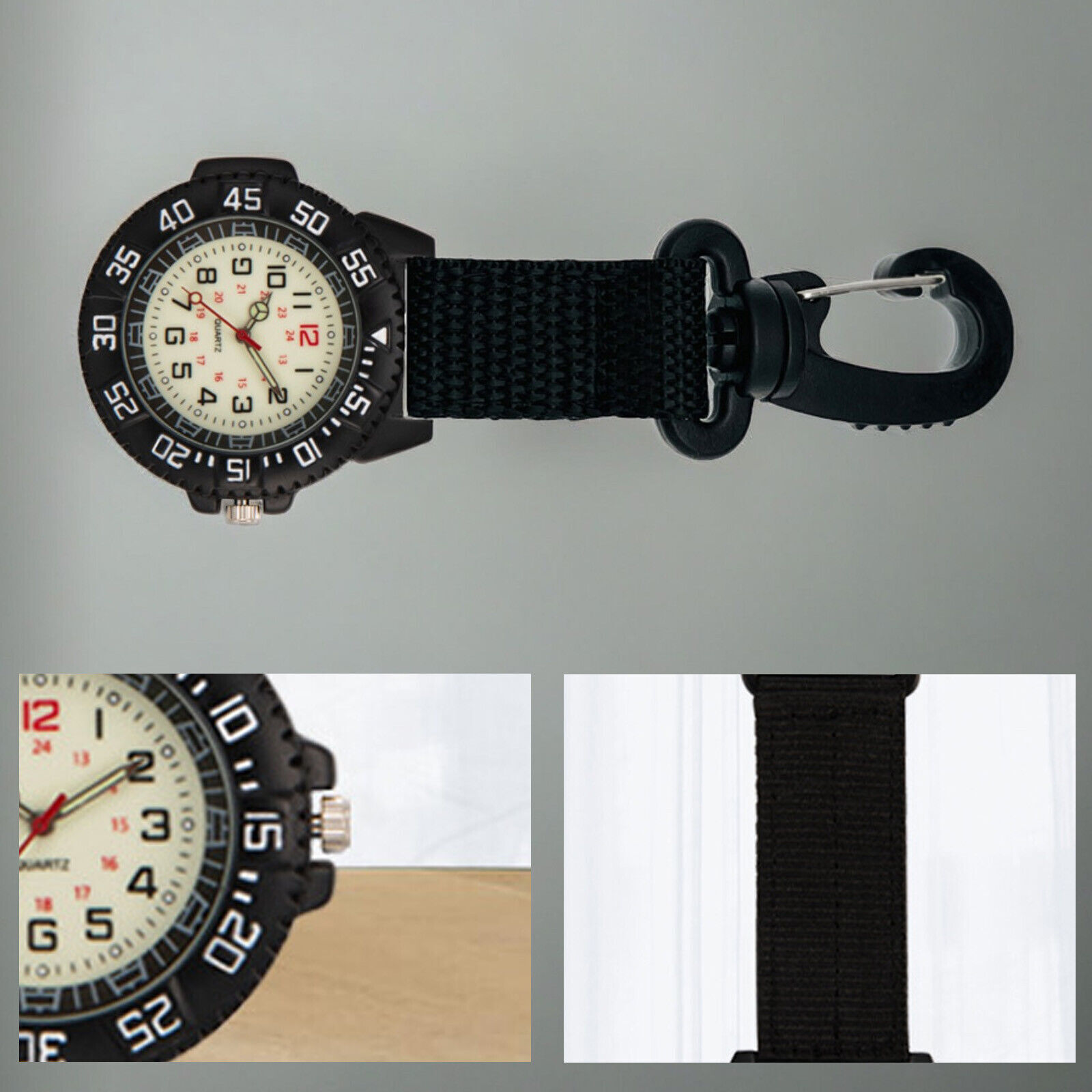 Outdoors Clip-On Carabiner Luminous Compass 24H Backpack Belt Fob Quartz WatchZr