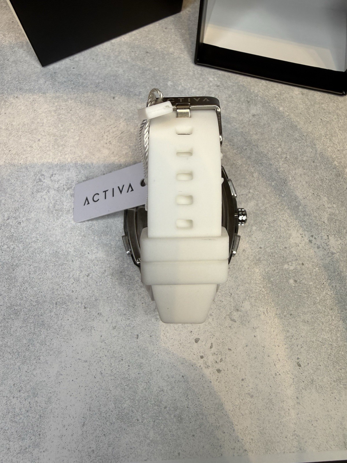 Activa Analog-Digital Quartz Watch Black Dial White Rubber Strap Date