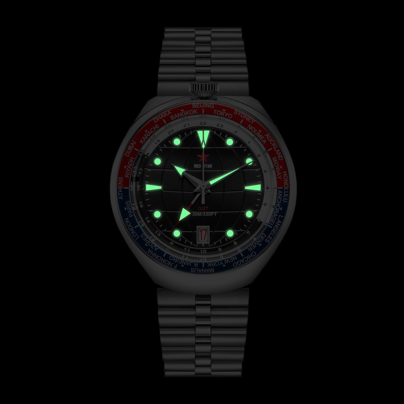 RED STAR BULLHEAD Sea Star GMT Dual Time NH34 Automatic Diver Watch 42mm 100M C3