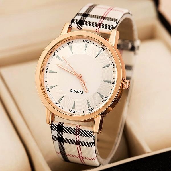 Women’s / Girl’s Plaid, Checked Strap, Casual, Formal, Dress, Luxury, Watch