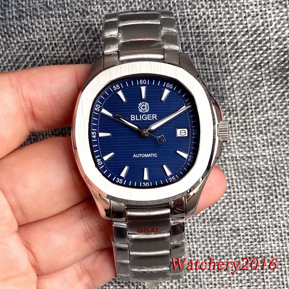 40mm Square Bliger Blue Green Black White Dial Japan NH35A Automatic Mens Watch