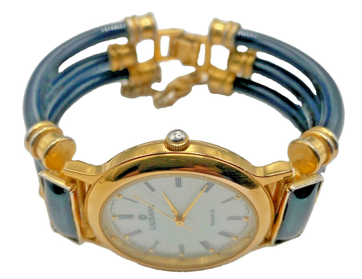 Laurana 32mm italian designer Ladies watch Black Enamel & Gold Plate accents VTG