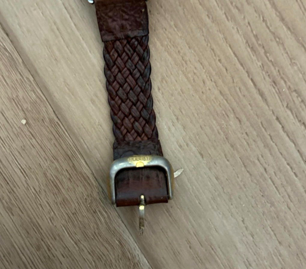 ⁠Vintage Fossil Two Tone Watch Braided Leather Strap 24Hr Military Dial Working⁠