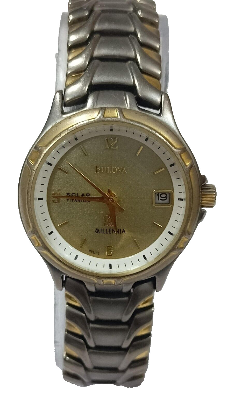98U03 BULOVA MILLENNIA GOLD DIAL STAINLESS STEEL WOMEN’S WATCH B1-21