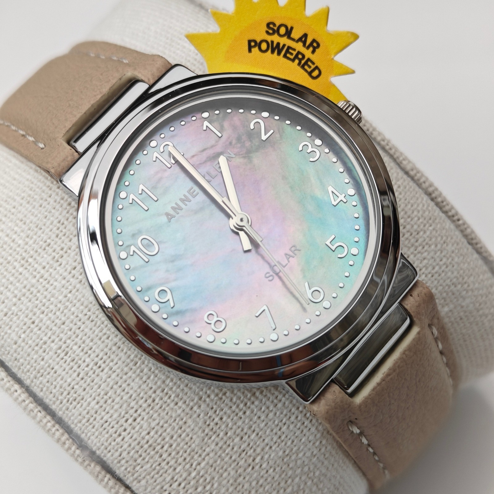 Anne Klein Considered Solar Powered Watch Mother Pearl Vegan Leather Iridescent