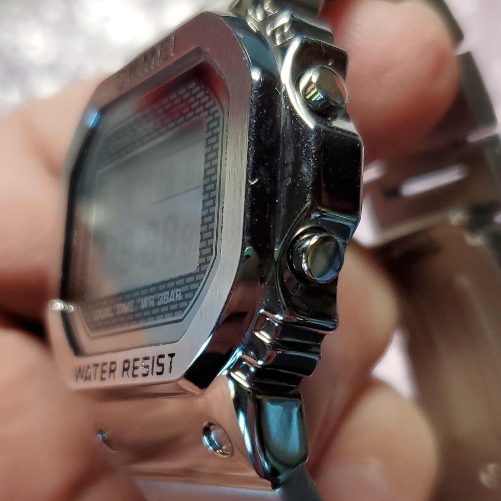 SKMEI Quartz Digital Watch Black/Silver Stainless Steel Band 30M WR-