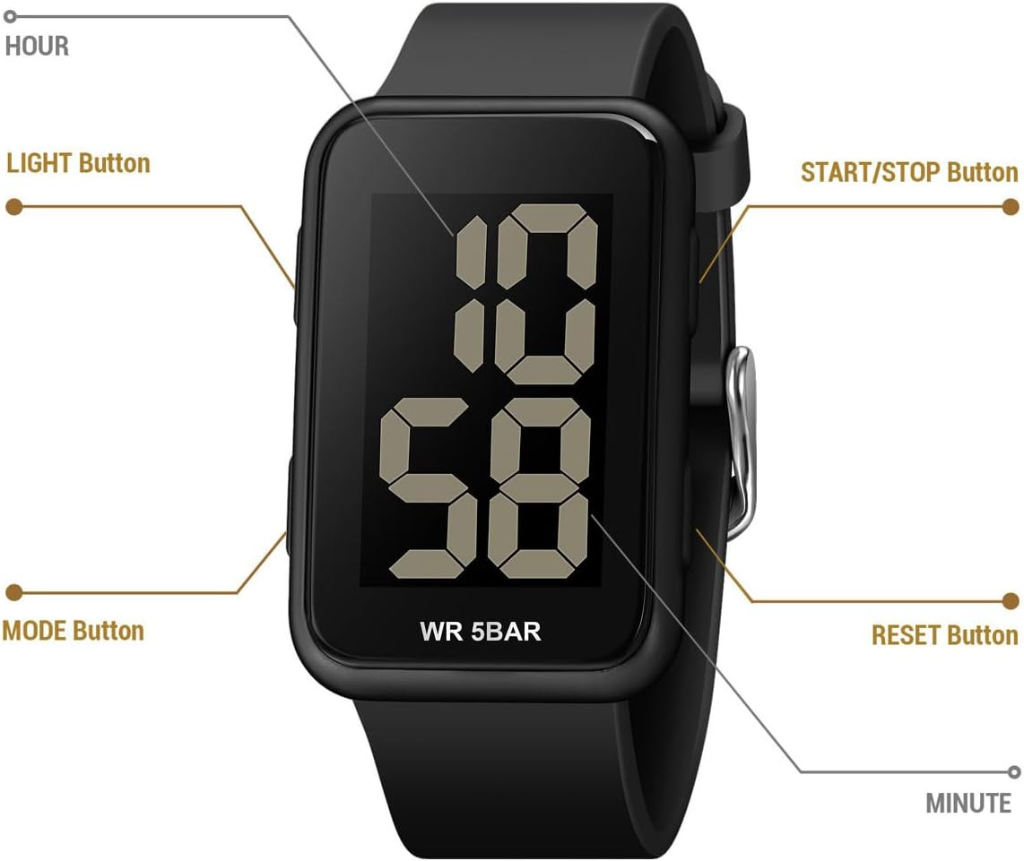 Mens Digital Watch Large Display Womens Waterproof Watches for Men | Large