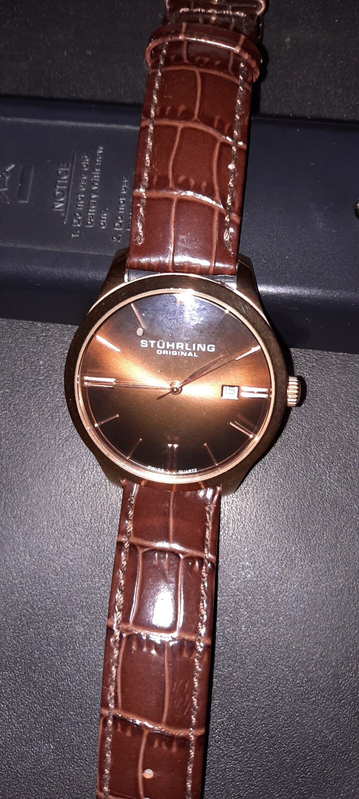 Mens Stuhrling Original wrist watch .Alligator Leather Band. New Battery Install