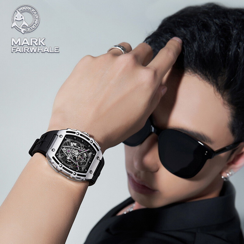 MARK FAIRWHALE Barrel Hollow Luminous Tourbillon Automatic Mechanical Wristwatch