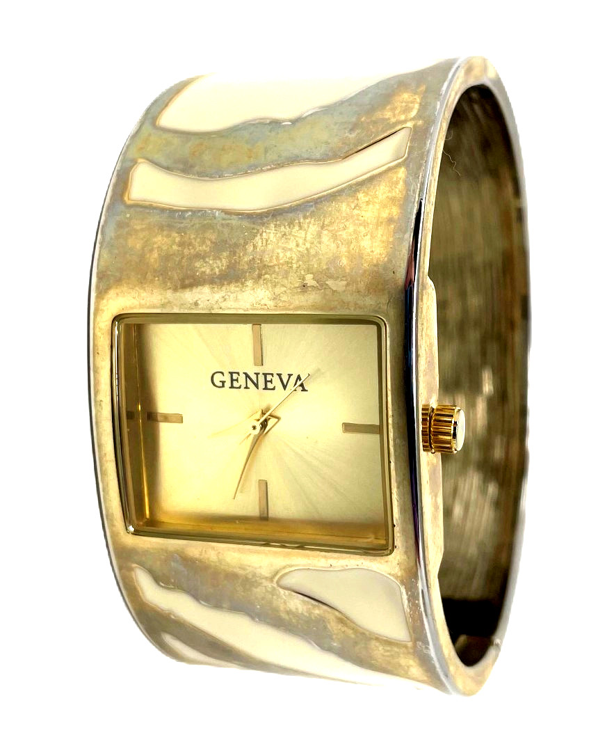 Ladie’s Wristwatch Bracelet Open Cuff Hinge Gold Dial Two Tone Geneva