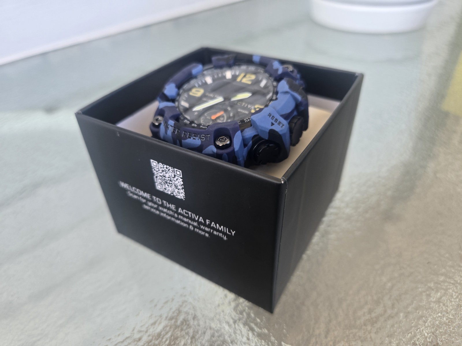 Activa Dual Time Men Quartz Analog-Digital 52mm Resin WR50M Box Papers