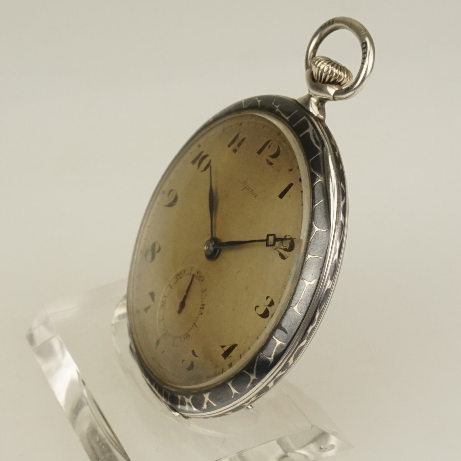 Rare! ALPINA Niello Silver Pocket Watch Men’s no fusee no duplex no repeater