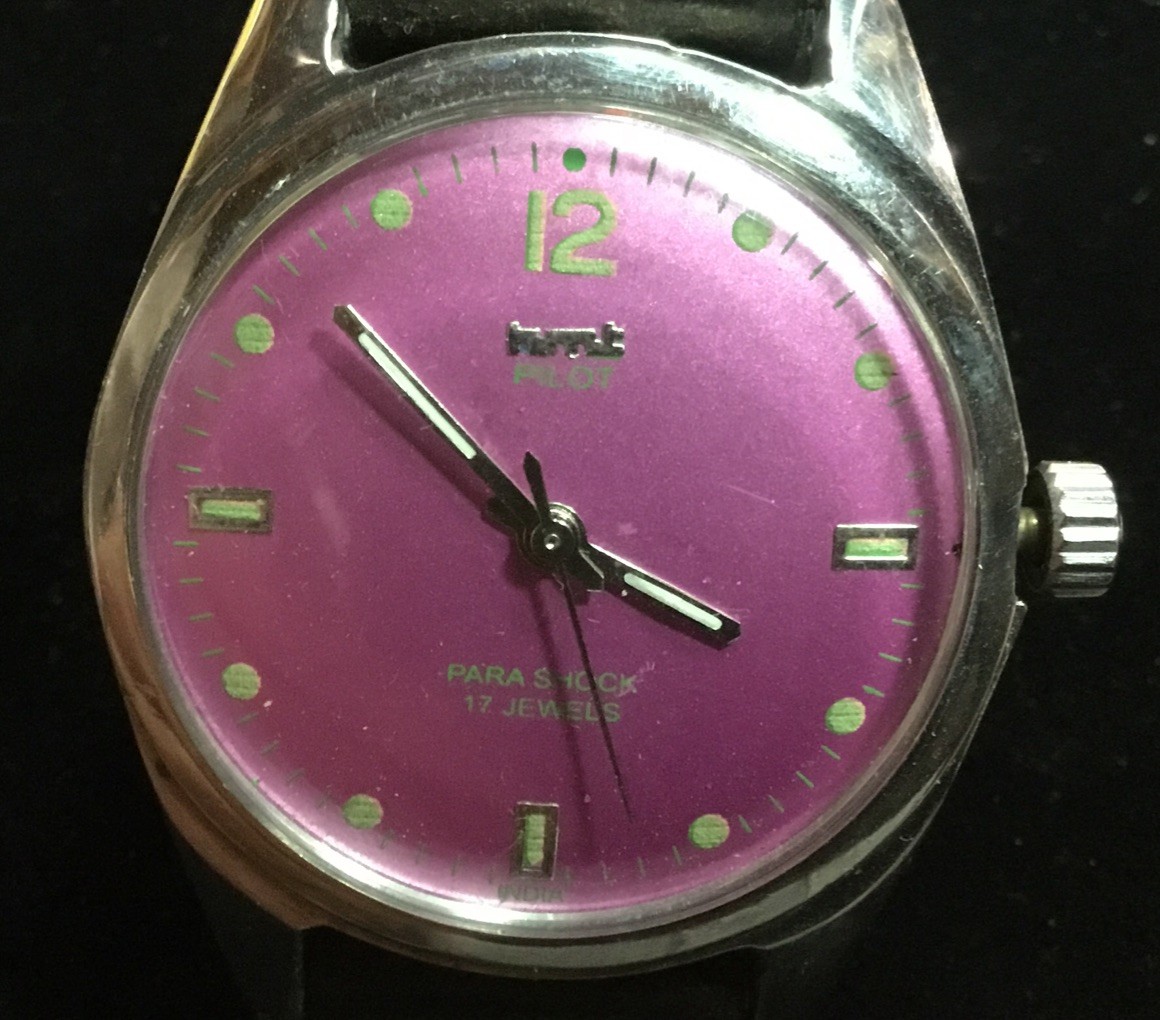 Vintage HMT PILOT Pink Purple Dial Manual Wind Ladies Watch 33mm