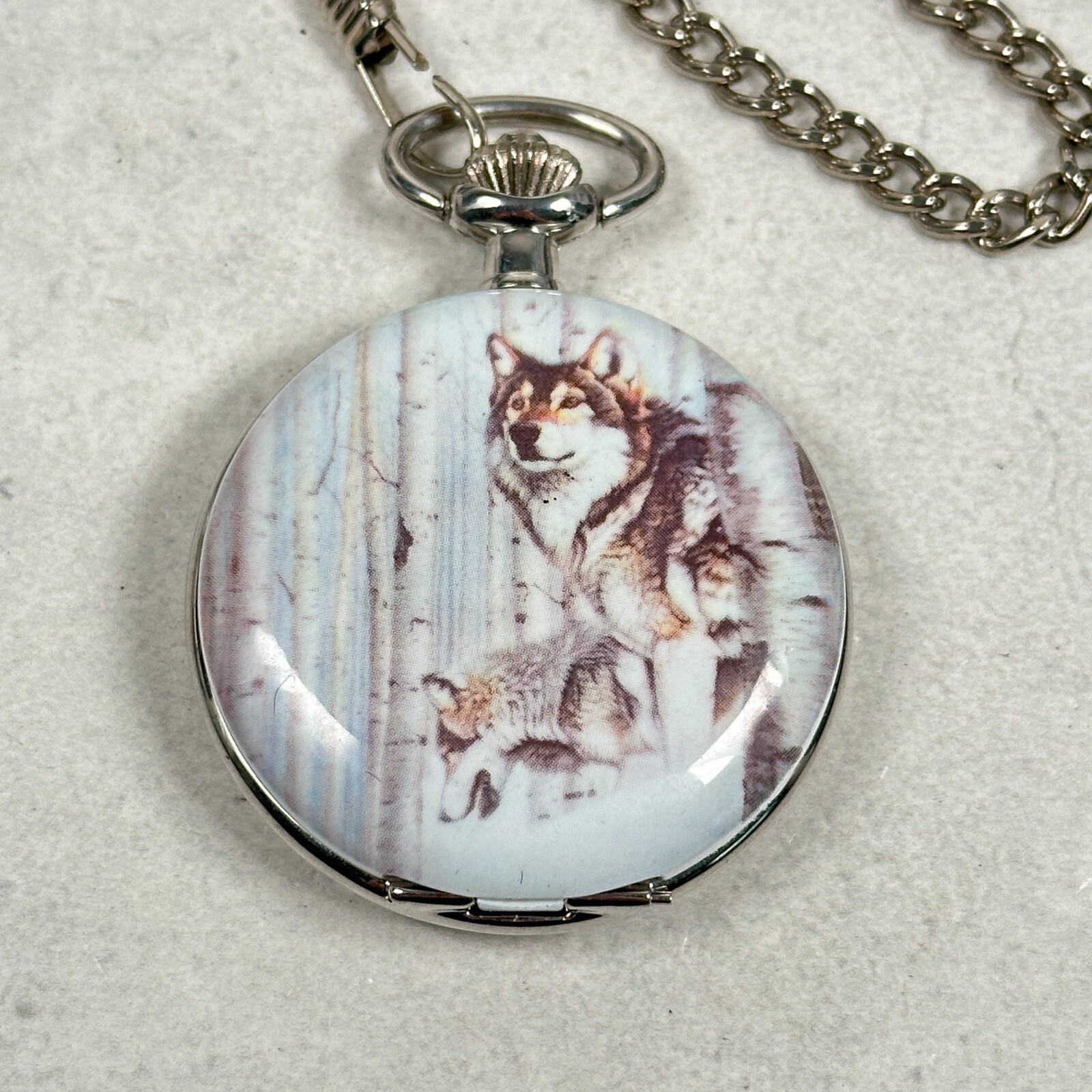 Embassy Gruen Pocket Watch 46mm Wolf Winter Forest Outdoors Quartz New Battery