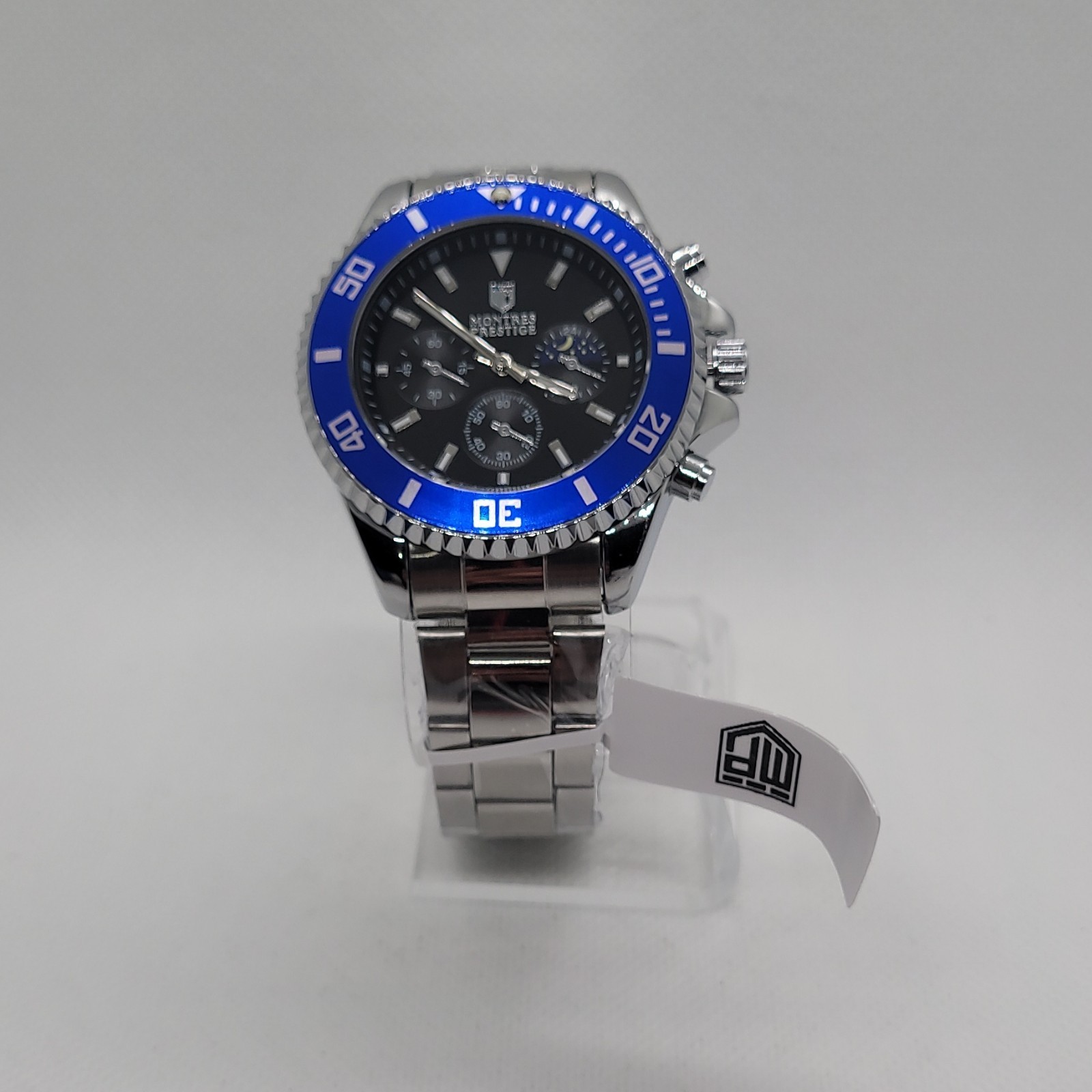 180 Montres Prestige 42mm Chronograph Blue Bezel Stainless Steel Black dial
