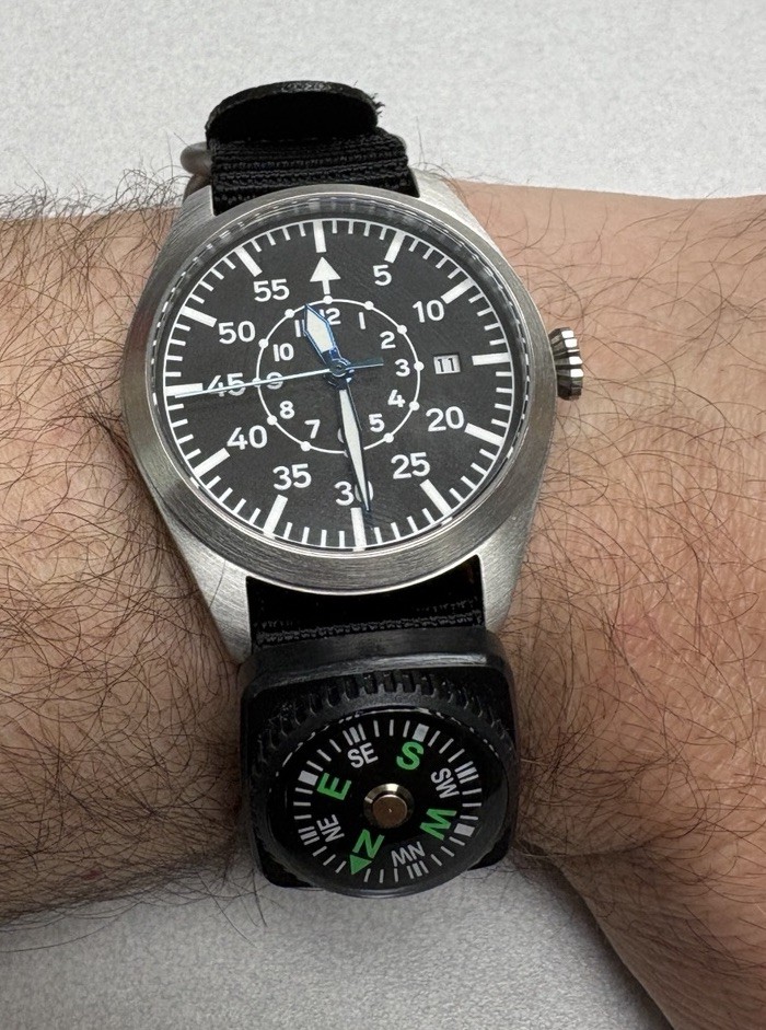 Pilot Watch 40mm Type B Flieger Miyota 8215 Sapphire Crystal NATO Compass