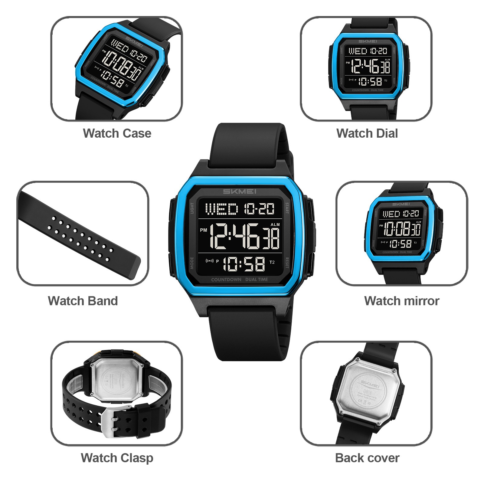 With box Student Square Waterproof SKMEI 2515 Chrono Men’s Sport TPU Strap Watch