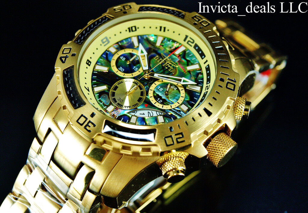 Invicta Men’s 51mm Pro Diver SCUBA Chronograph ABALONE Dial Gold Tone SS Watch