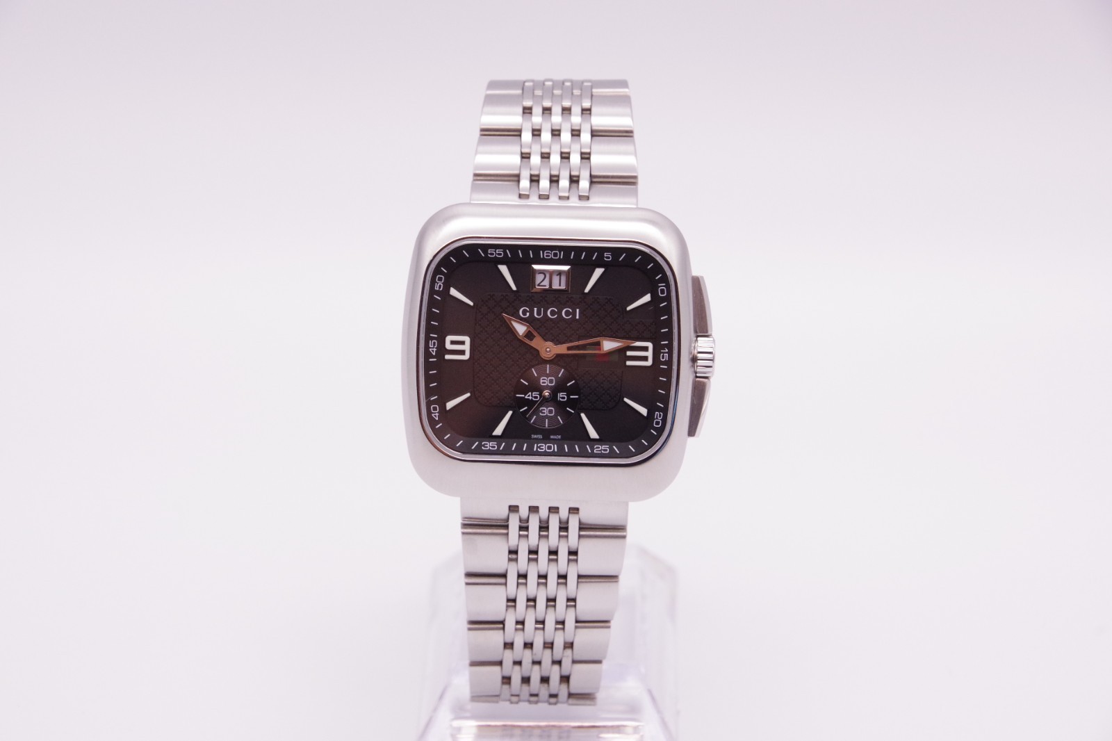 🎦New Batt [MINT w/Box] GUCCI Coupe 131.3 Black Dial Small Second Qz Men’s JAPAN