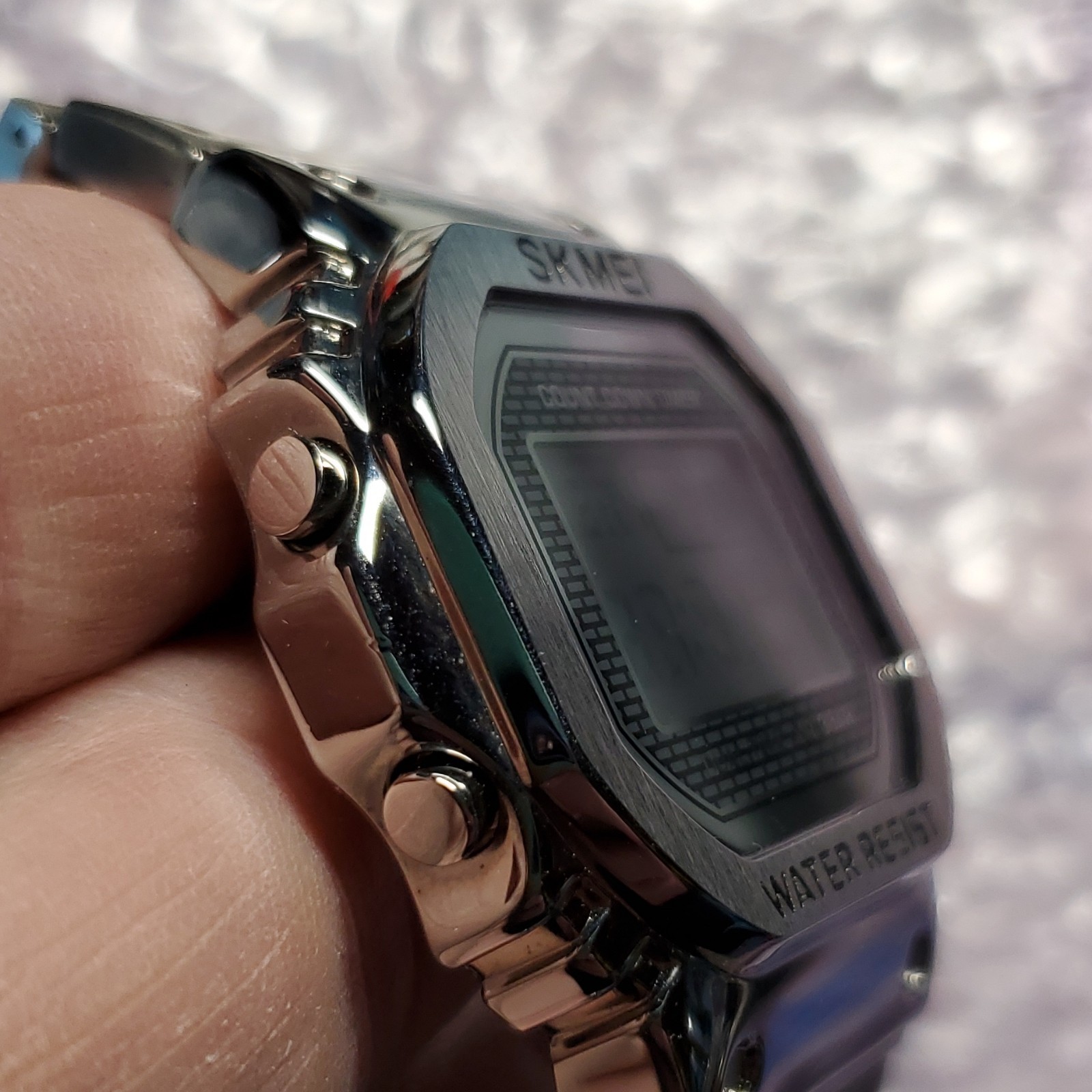 SKMEI Quartz Digital Watch Black/Silver Stainless Steel Band 30M WR-