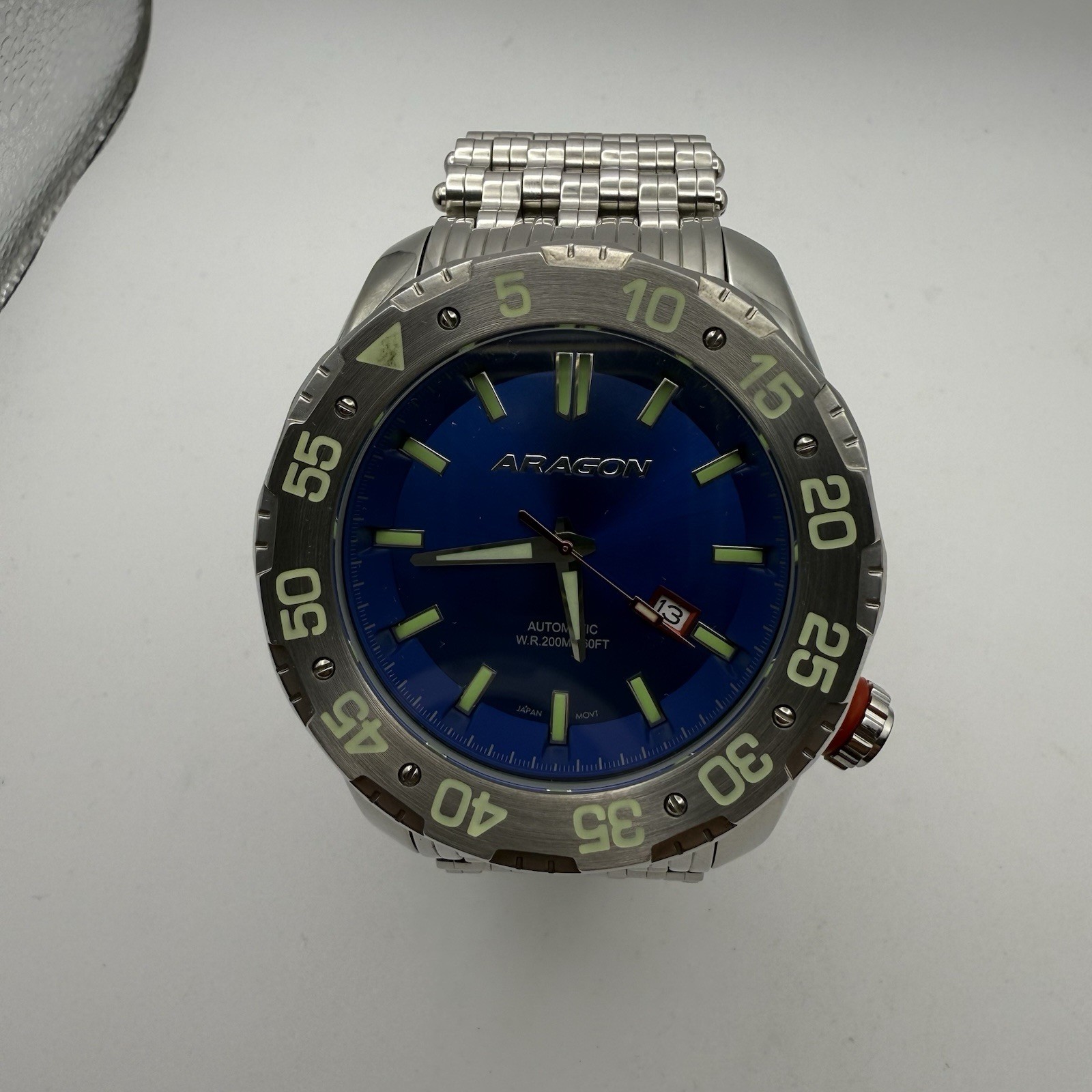 Aragon Sea Charger A081 Automatic Dive Watch Blue Dial NH35 200M 52mm Stainless