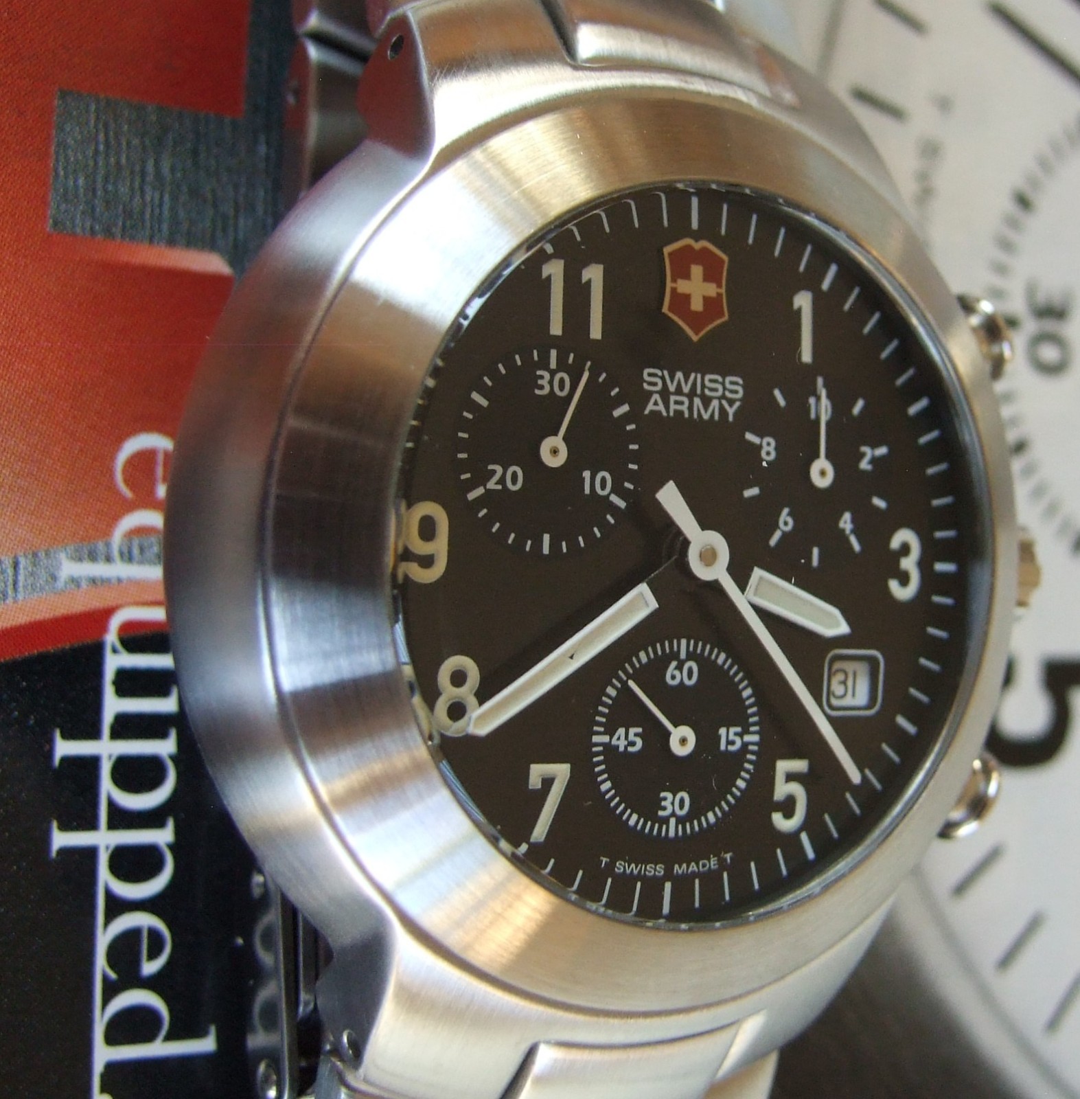 NOS VictorINOX SWISS ARMY~Mens 1st Gen MAVERICK CHRONOGRAPH~OEM FULL SS Bracelet