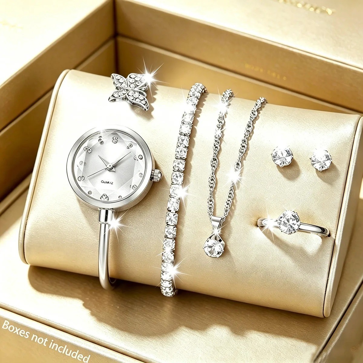 6PCS/Set Fashion Rhinestone Women Watches Luxury Steel Band Ladies Quartz Watch