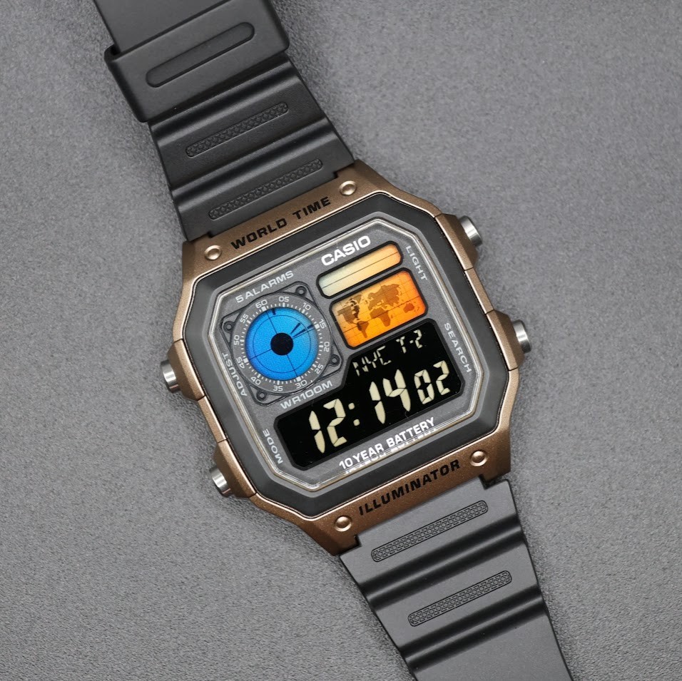 CASIO AE-1200WHD. Royale World Time Watch Mod. Sunset Filter. Negative Display