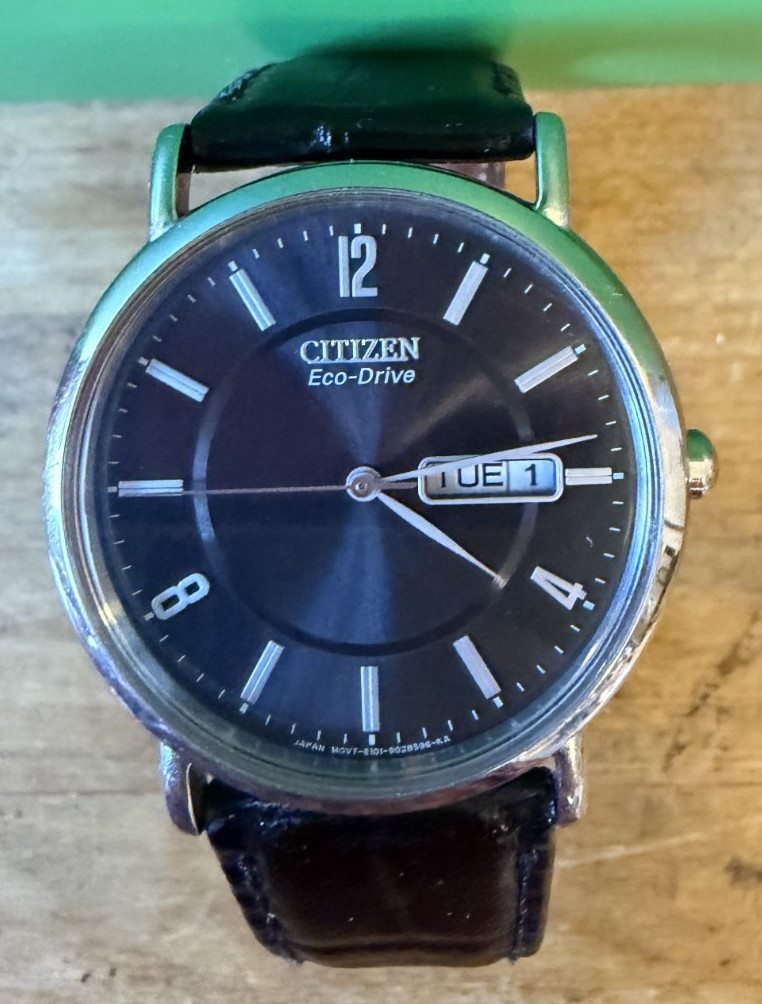 Citizen Eco Drive E101-S015570 Men’s Black Watch, Day/Date, Genuine Leather Band