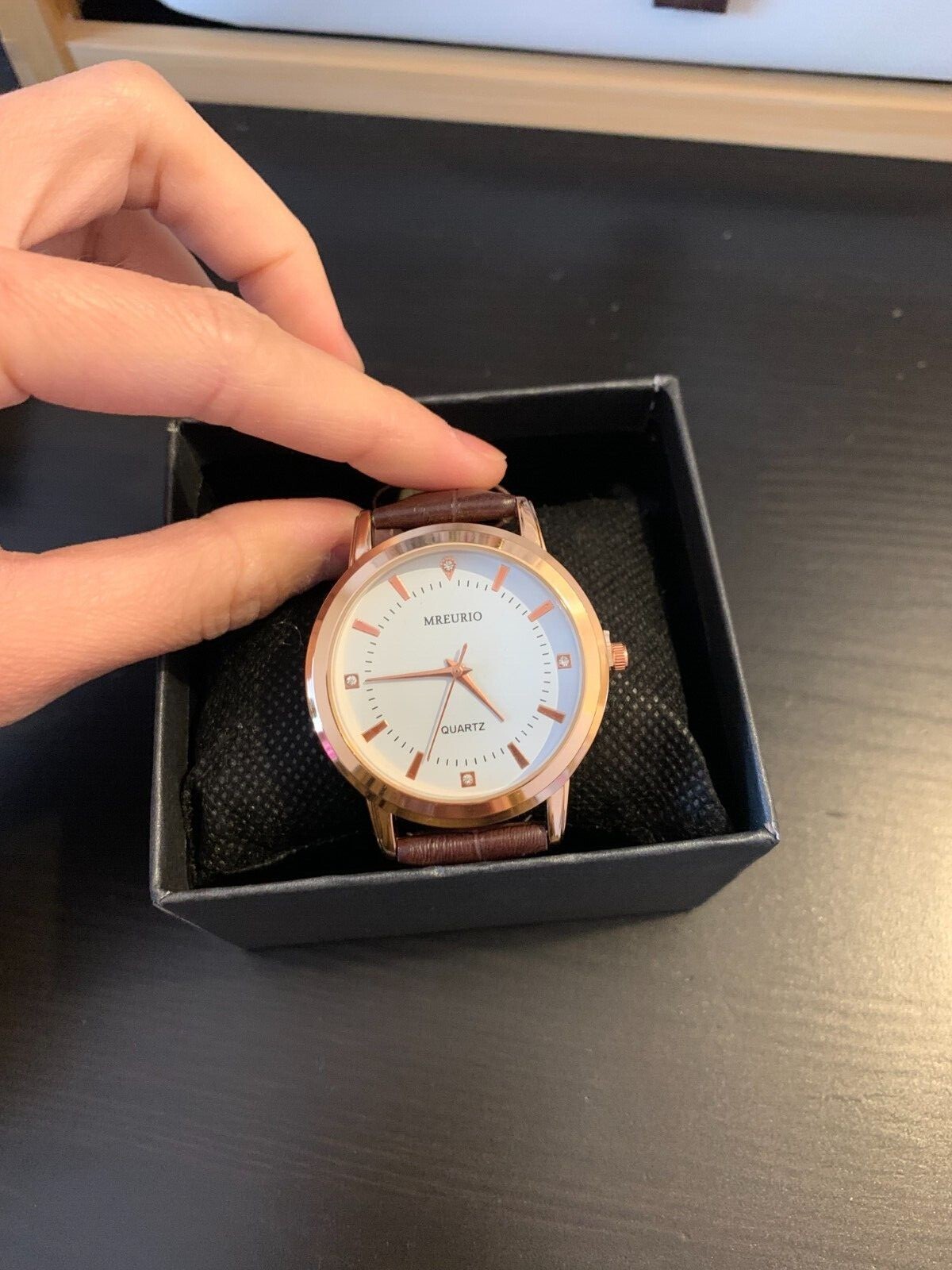 Mreurio White Dial Round Gold Tone Case Brown Leather Band Watch Men