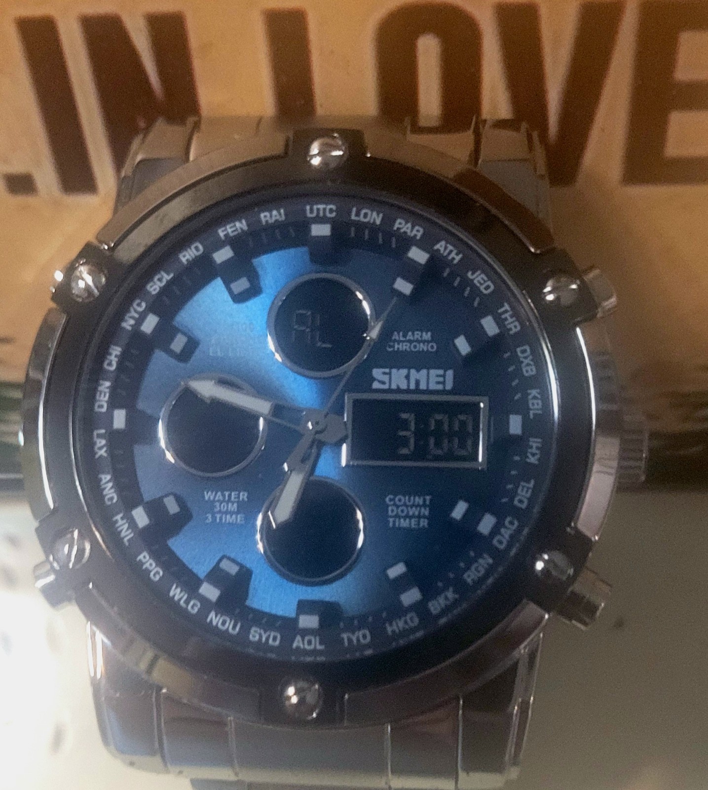 SKMEI MS0931 Men’s Blue Dial Analog Digital Sport Watch Metal Band Alarm
