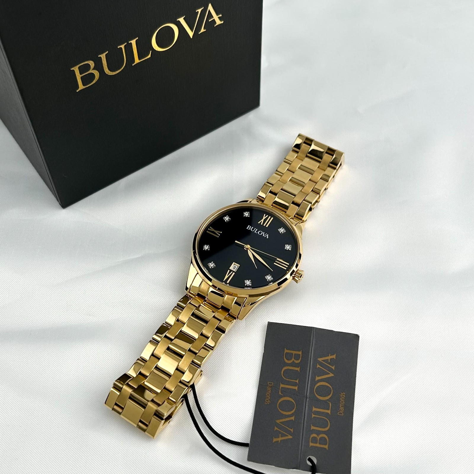 Bulova 97D108 Classic Diamond Black Dial Gold-Tone Bracelet Men’sQuartz Watch