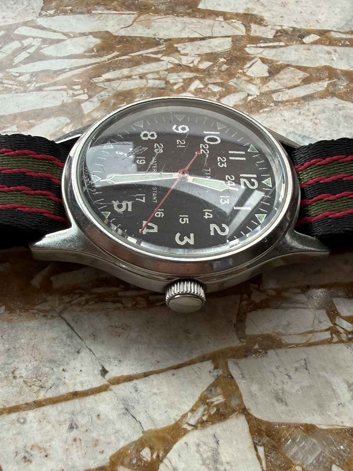 Timex J. Crew Circa 2008 Quartz Military Field Wristwatch Black Dial New Battery