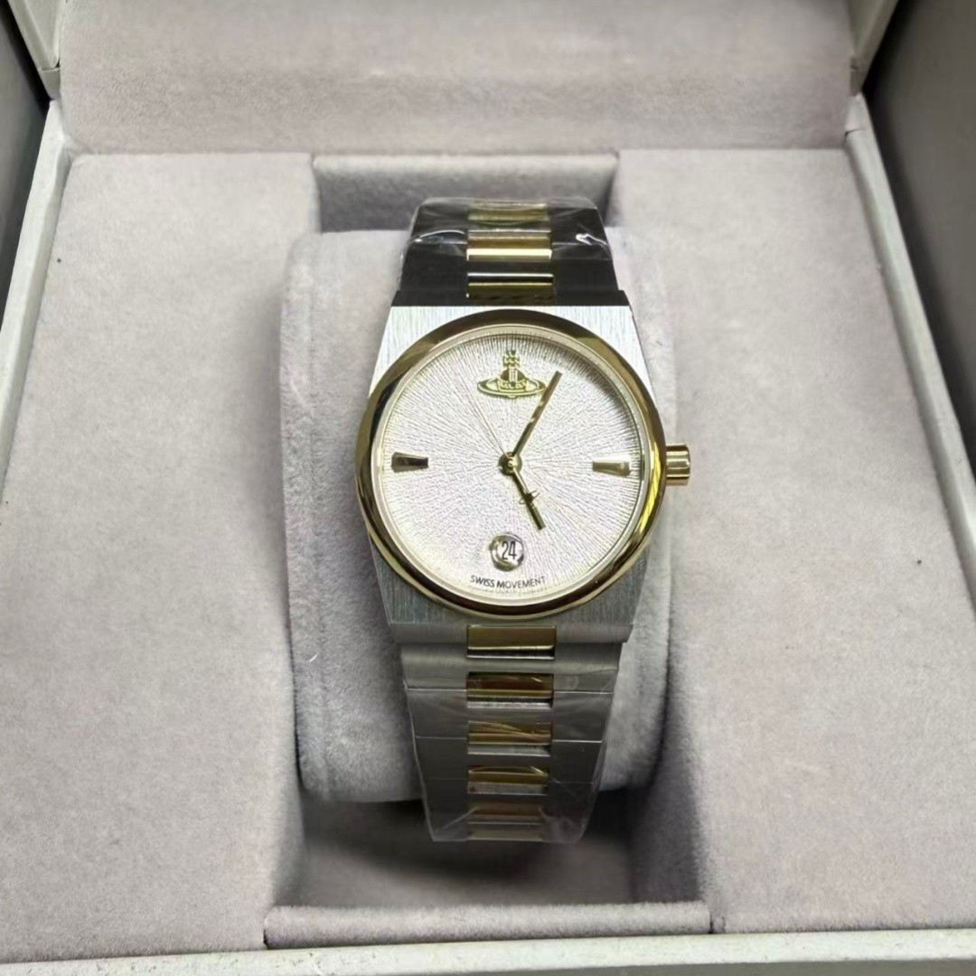 Vivienne Vintage Two-Tone White Dial Saturn Women’s Quartz Watch In Box