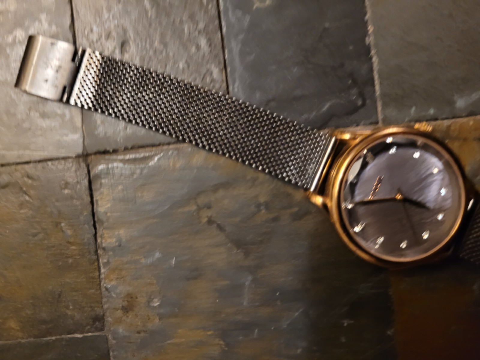 Fossil Women’s Quartz Analog Bronze Dial Gold Tone 36mm Mesh Watch with Crystals