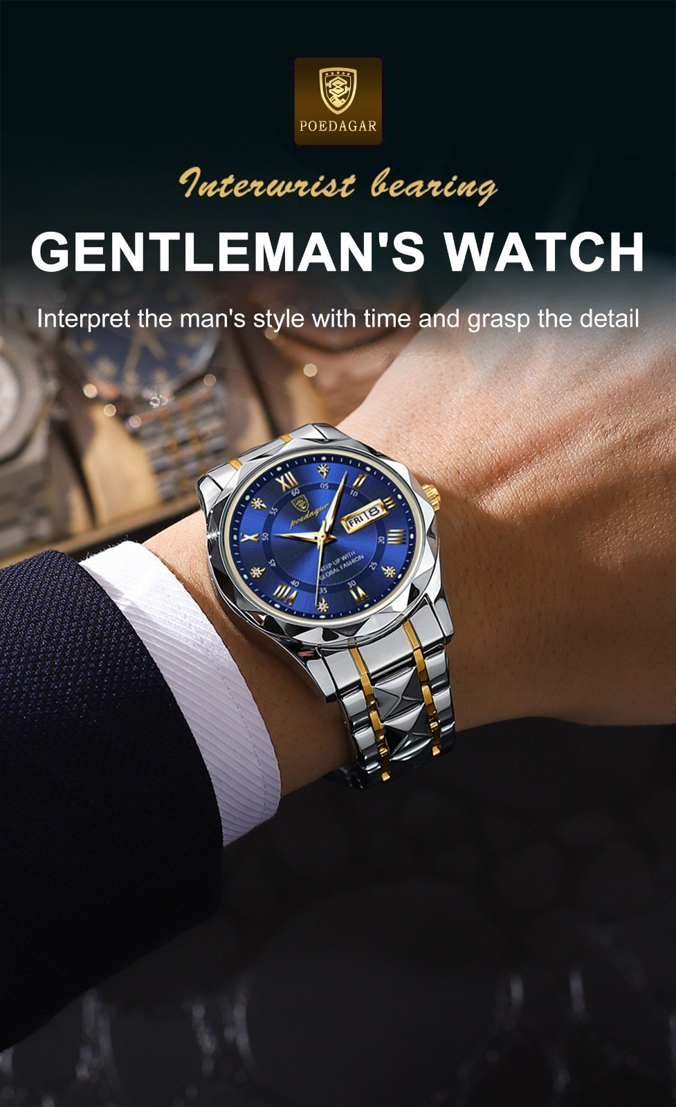 Original POEDAGAR Men Top Brand Business Luxury Waterproof Quartz Watch Blue UK
