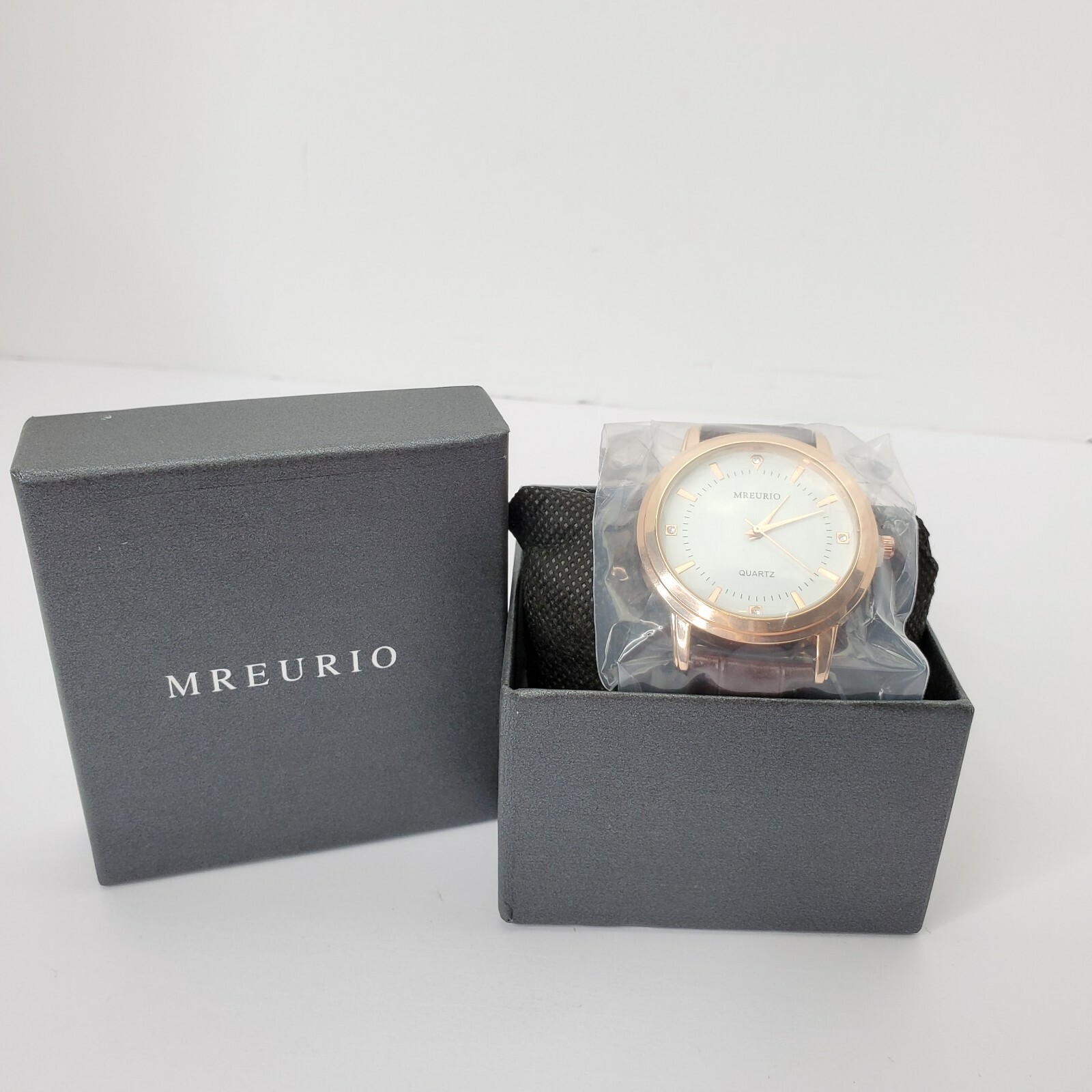 Mreurio Fashion Watch Quartz – Rose Gold Tone Brown Genuine Leather Strap w/Box
