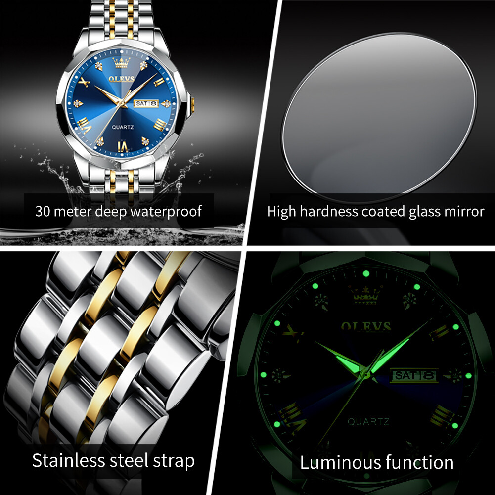 OLEVS Luxury Men’s Quartz Watch Business 3 Bar Luminous Date Stainless Steel