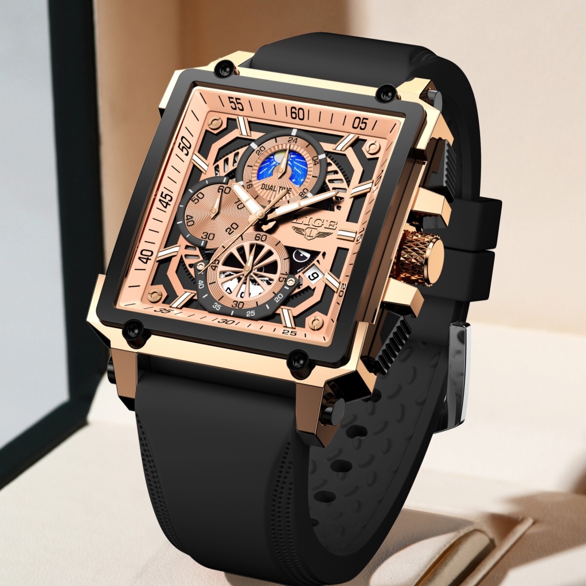 Men’s Luxury Watch Quartz Luminous Date Dial Silicone Band Daily Wriswatch Gift