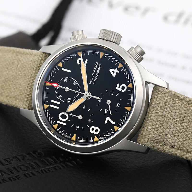 Retro Chronograph Watch VK67 Quartz 3 Dial 100M Waterproof Stainless Steel
