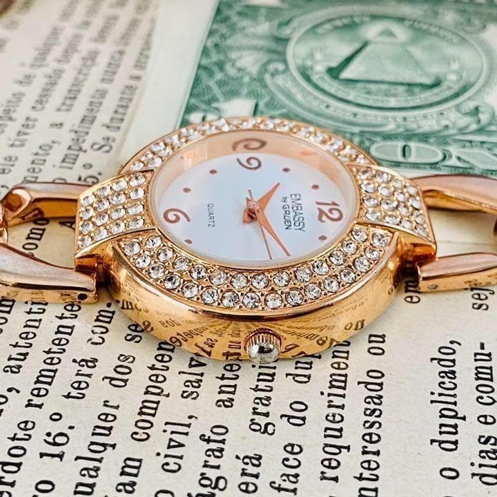 Gruen Embassy Quartz Date Watch Rose Gold Casual Formal Used