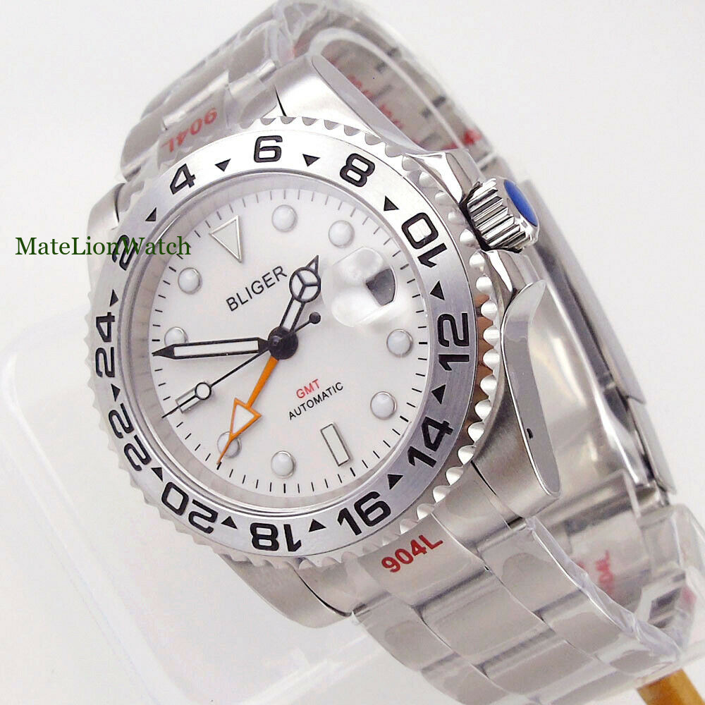 40mm Sapphire Automatic Men’s Watch GMT Date Oyster Band Green/White/Black Dial