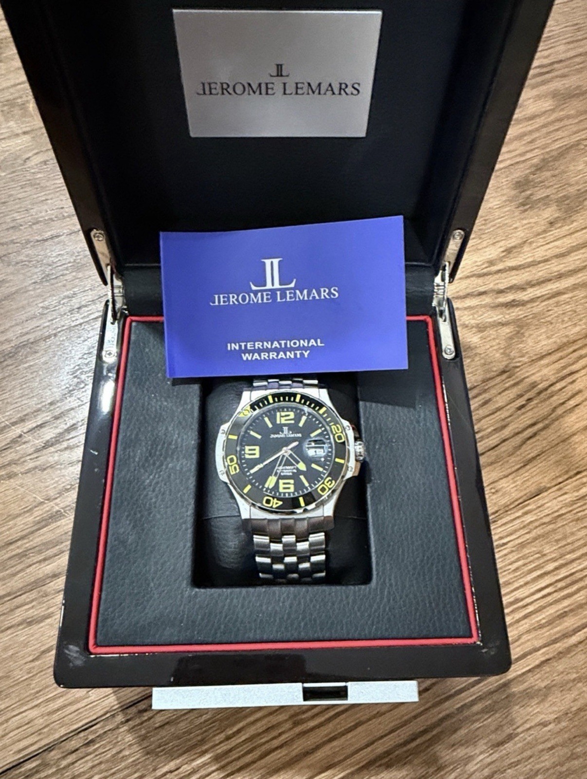 Jerome Lemars Chagall Swiss Automatic Black/Yellow 45mm EUC Full Set