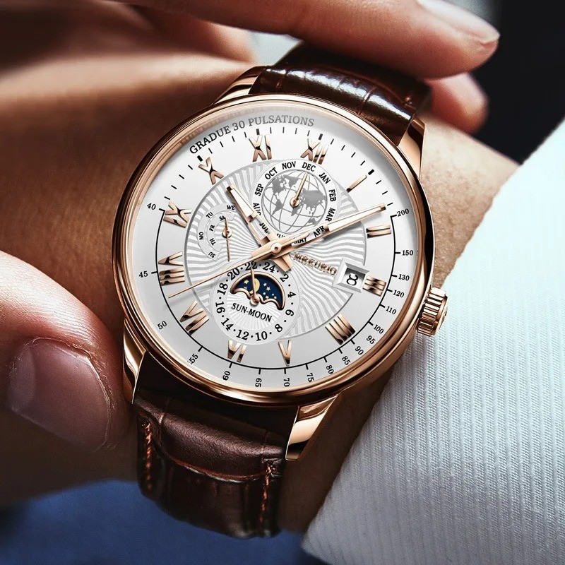 Men’s Business Quartz Watch With Round Dial And Imitation Leather Strap Featurin