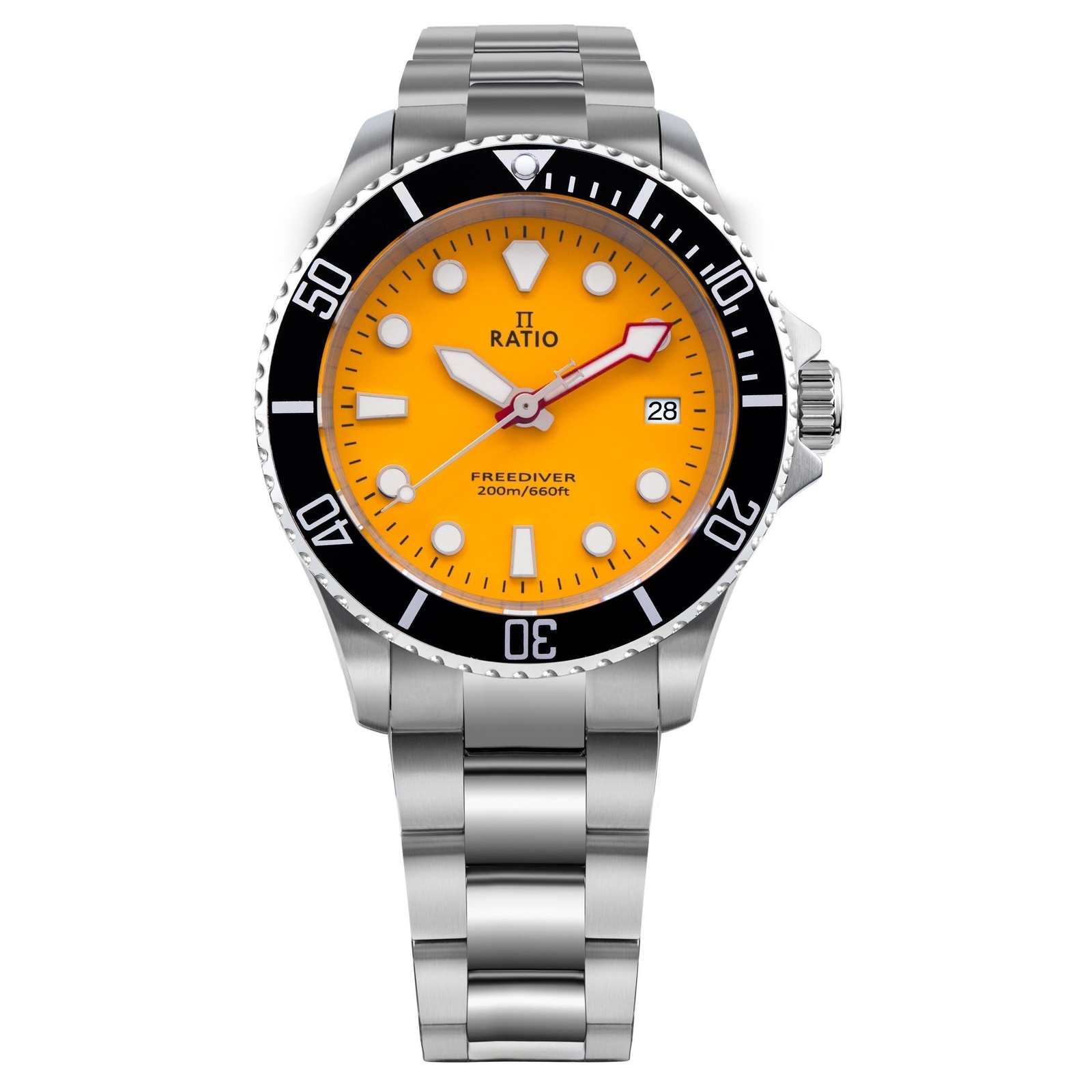 Ratio Diver Stainless Steel Yellow Dial Saphire Quartz Diver’s RTF034 Mens Watch