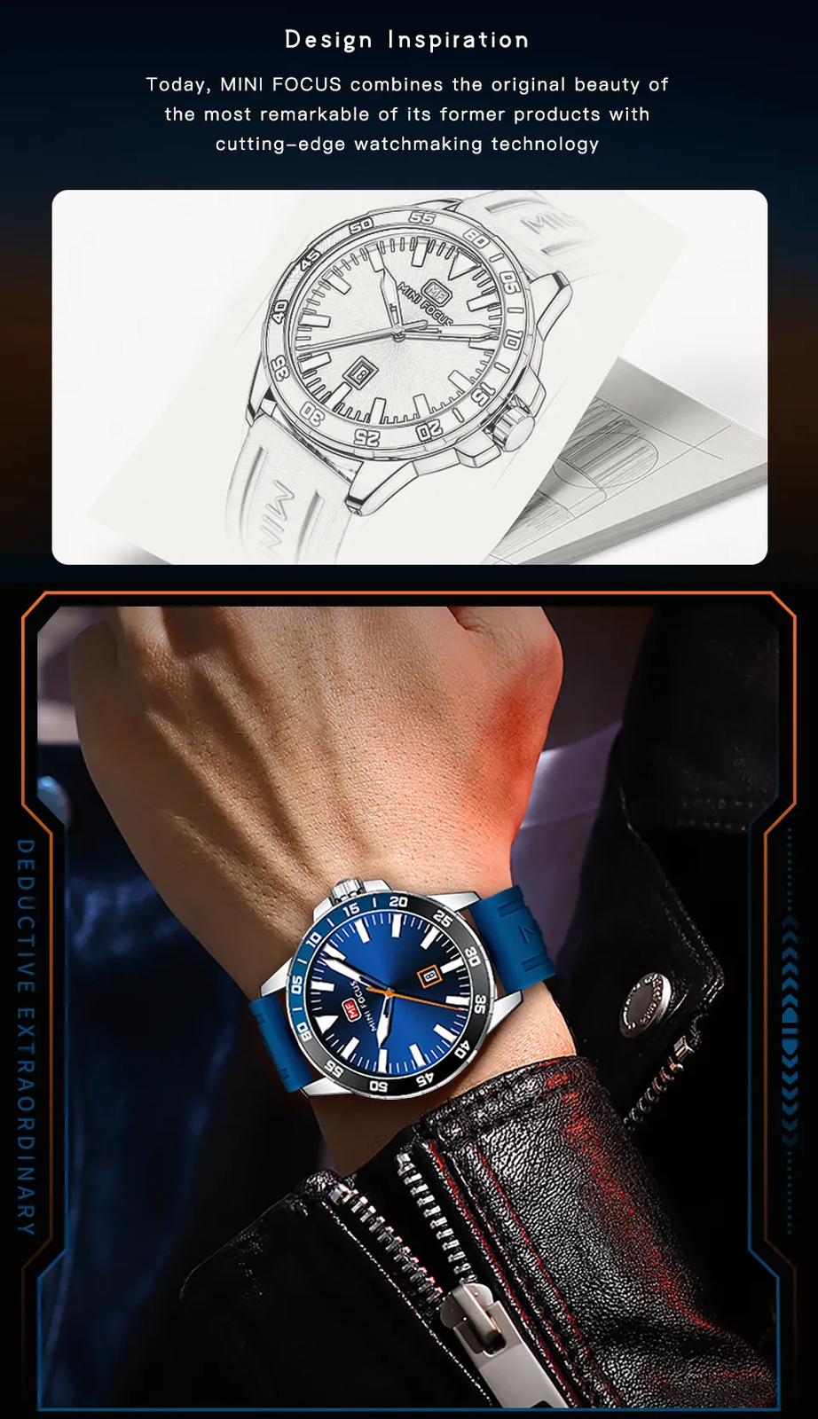 Men’s Watches Complete Calendar Quartz Movement Blue Silicone Strap Wristwatch