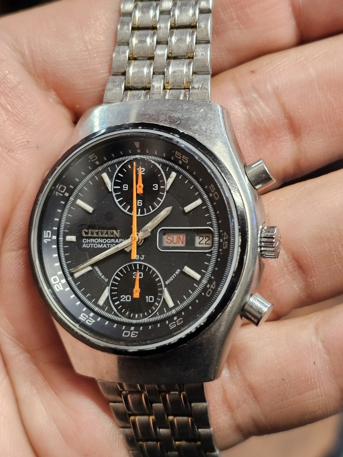 Vintage Citizen Flyback 67-9119 Chronograph Automatic 23J Black Dial Men’s Watch