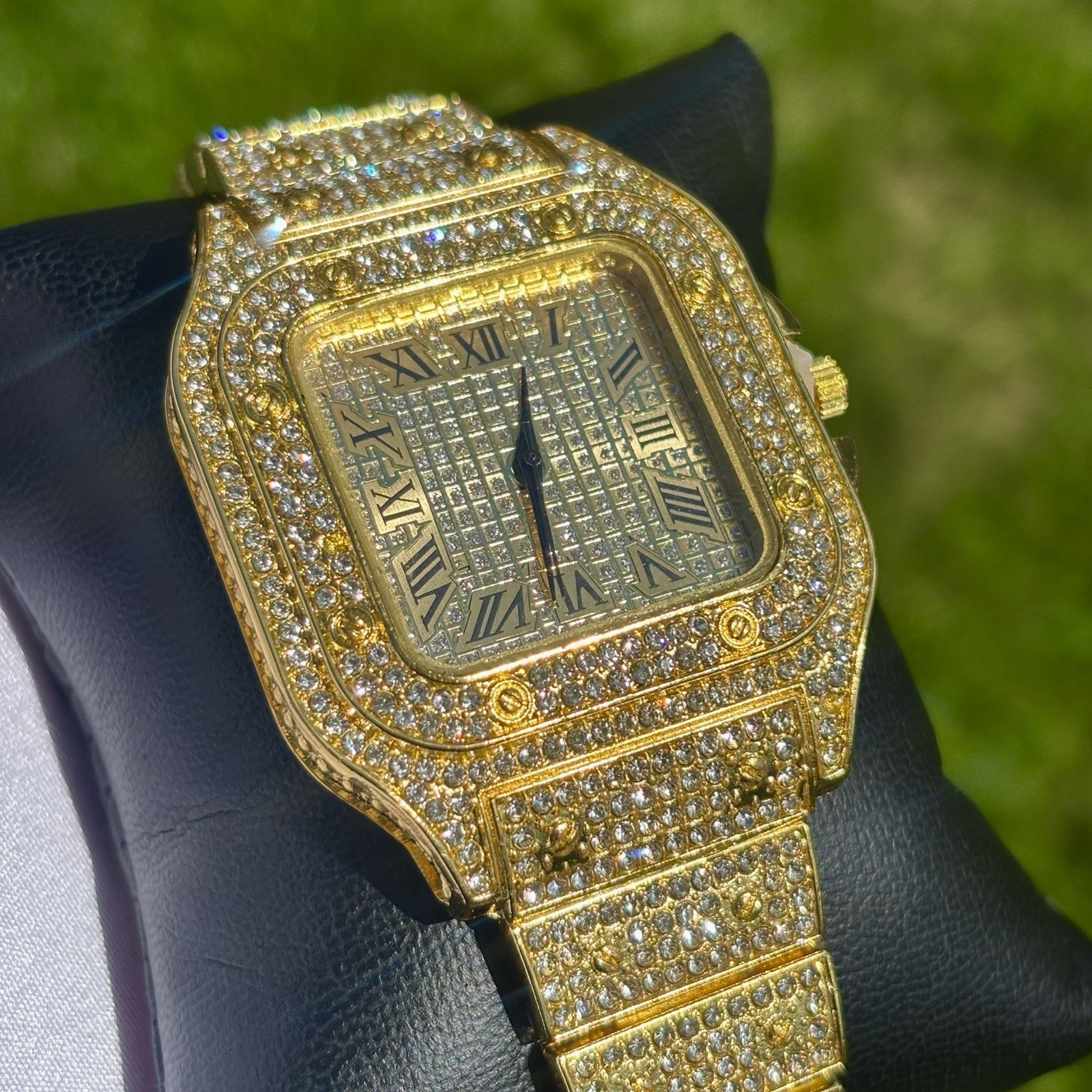 VVS Roman Numerals Square Dial Iced Out Diamond Watch Hip Hop Watch Gold Color